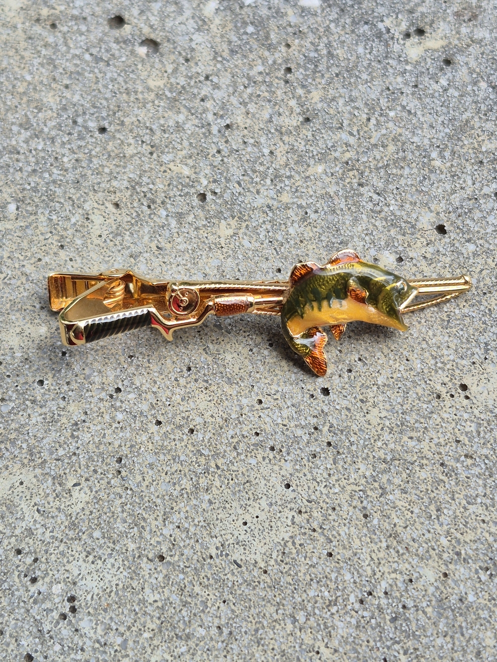 Vintage Anson Gold Toned Fishing Pole with Fish Tie Bar Clip Clasp
